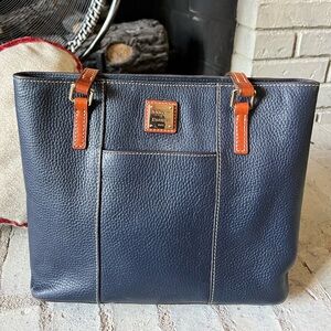 Dooney & Bourke Navy Pebbled Leather Small Lexington Structured Tote Bag